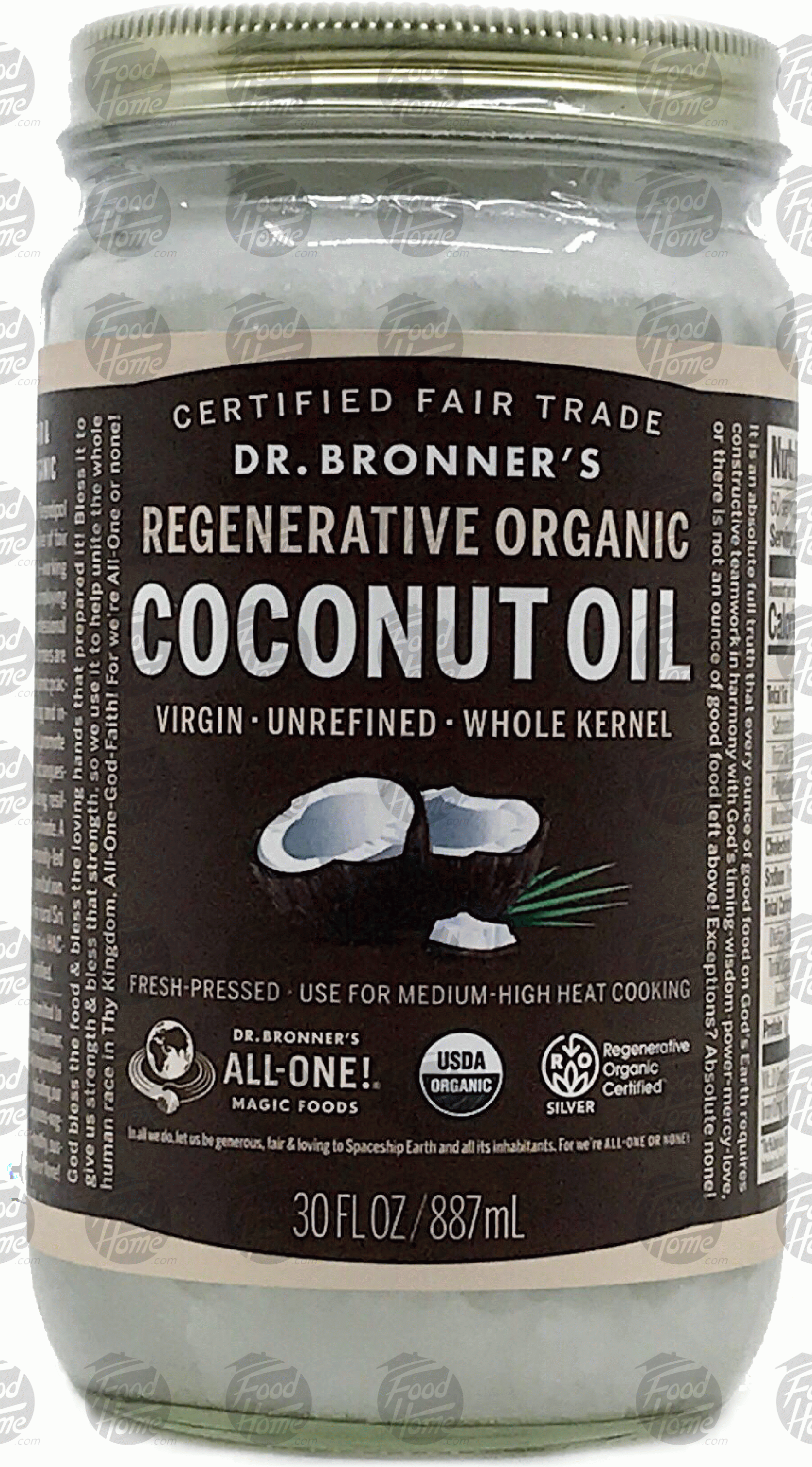 Dr. Bronner's Magic  coconut oil, regenerative organic, virgin, unrefined, whole kernal Full-Size Picture